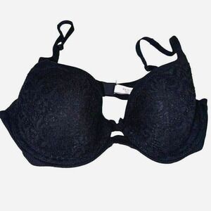 Victoria's Secret Demi Bra 34C Black Floral Lace Lined Everyday Comfort Sexy